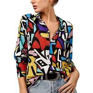 VINTAGE Big Dart Multicolor Geometric Print Button Down Retro Shirt 8US